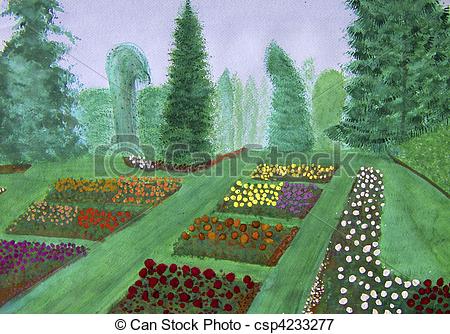 Rose Garden Portland Oregon Watercolor Painting   Csp4233277