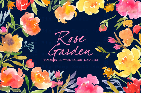 Rose Garden  Watercolor Clip Art