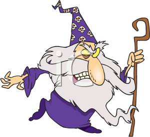 Scowling Wizard Holding A Magic Staff   Royalty Free Clipart Picture