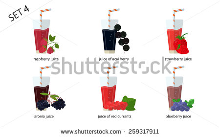 Set Of Fresh Isolated Fruit Juices Raspberry Juice The From