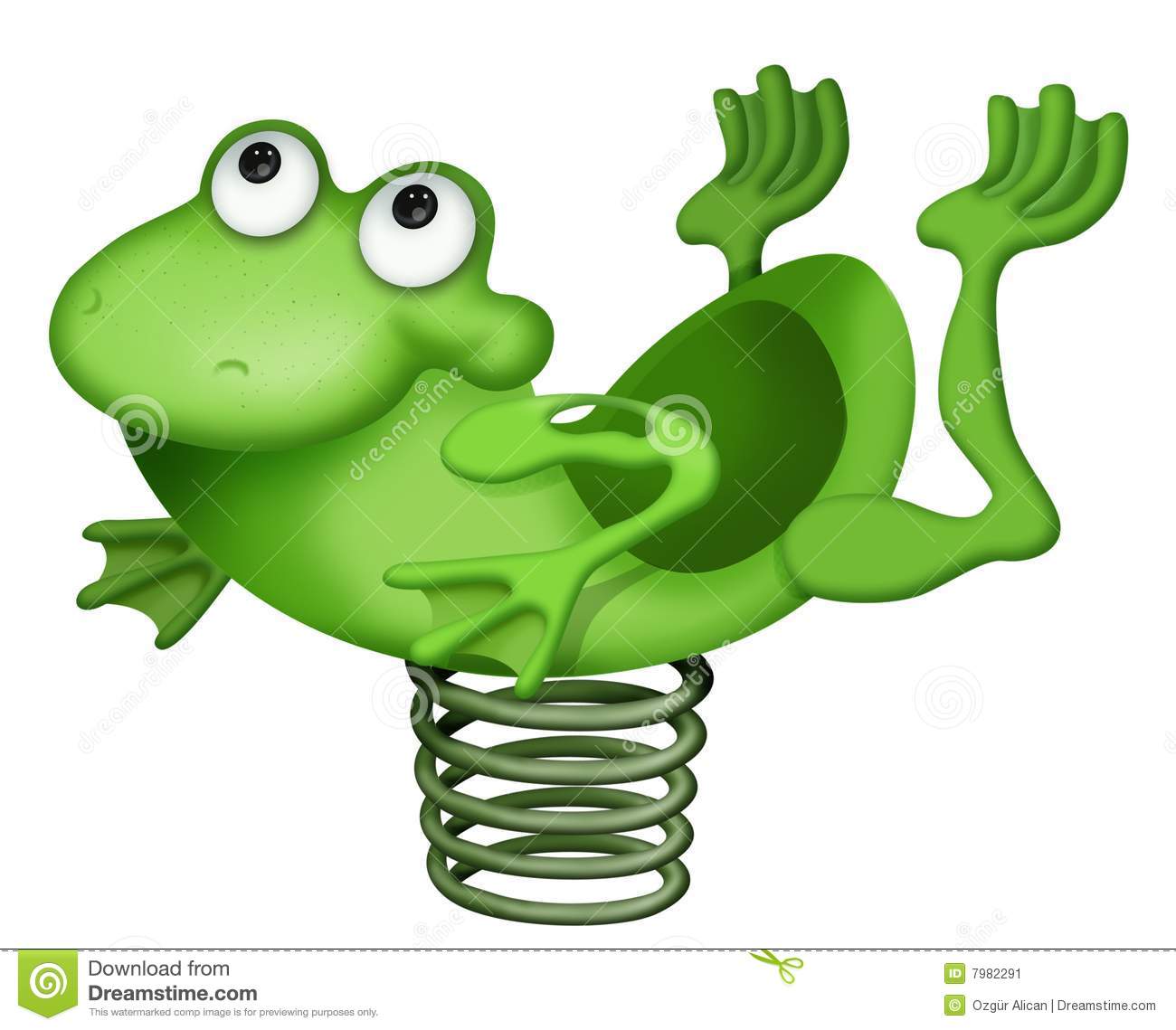 Cartoon Or Drawing Of A Green Frog Bouncing On A Spring