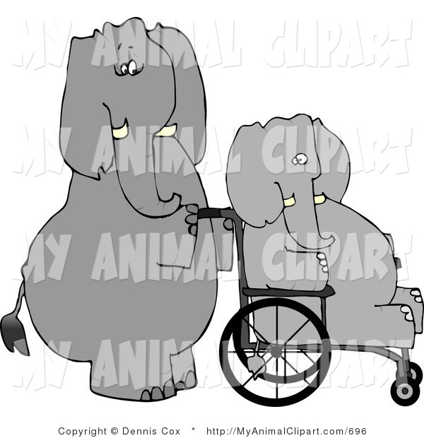 Clip Art Of A Human Like Gray Caretaker Elephant Pushing Injured