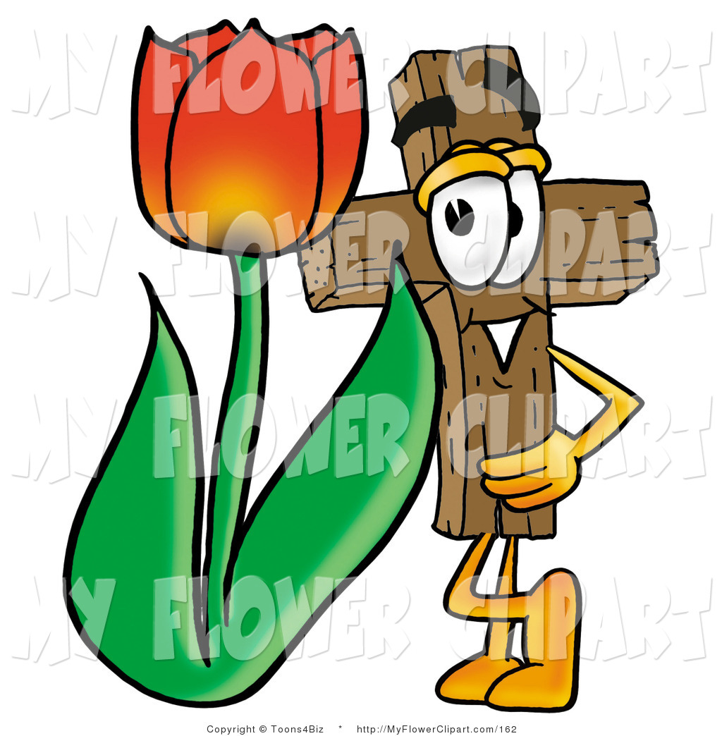 Clip Art Of A Wooden Christian Cross Mascot Cartoon Character With A