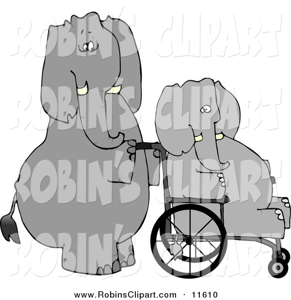 Clip Art Of An Obese Gray Human Like Caretaker Elephant Pushing