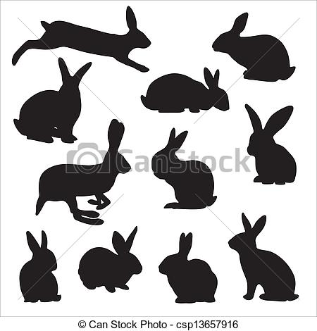 Clip Art Of Easter Bunny Silhouettes Set Csp13657916   Search Clipart    