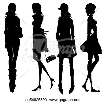 Fashion Girls Silhouette In A White Background  Clipart Drawing