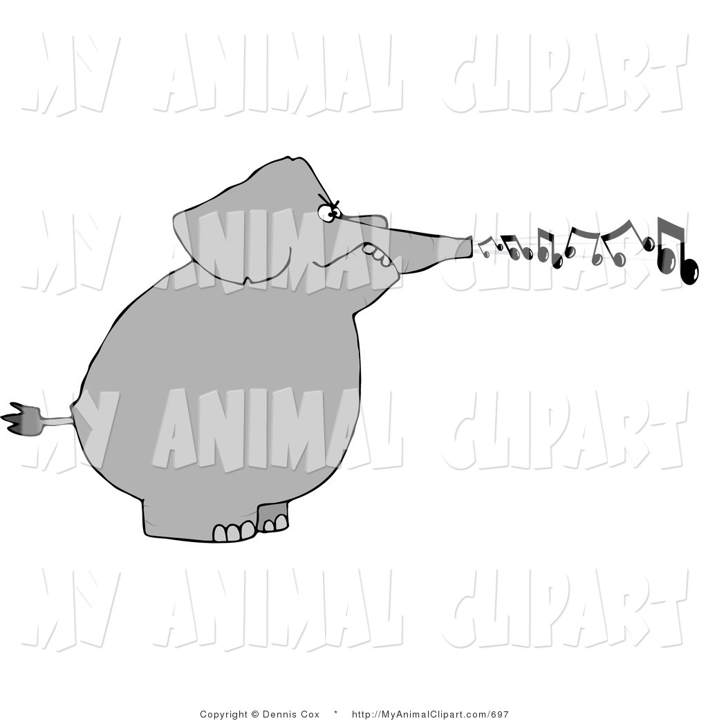 Larger Preview  Clip Art Of A Gray Elephant Blowing Musical Notes From