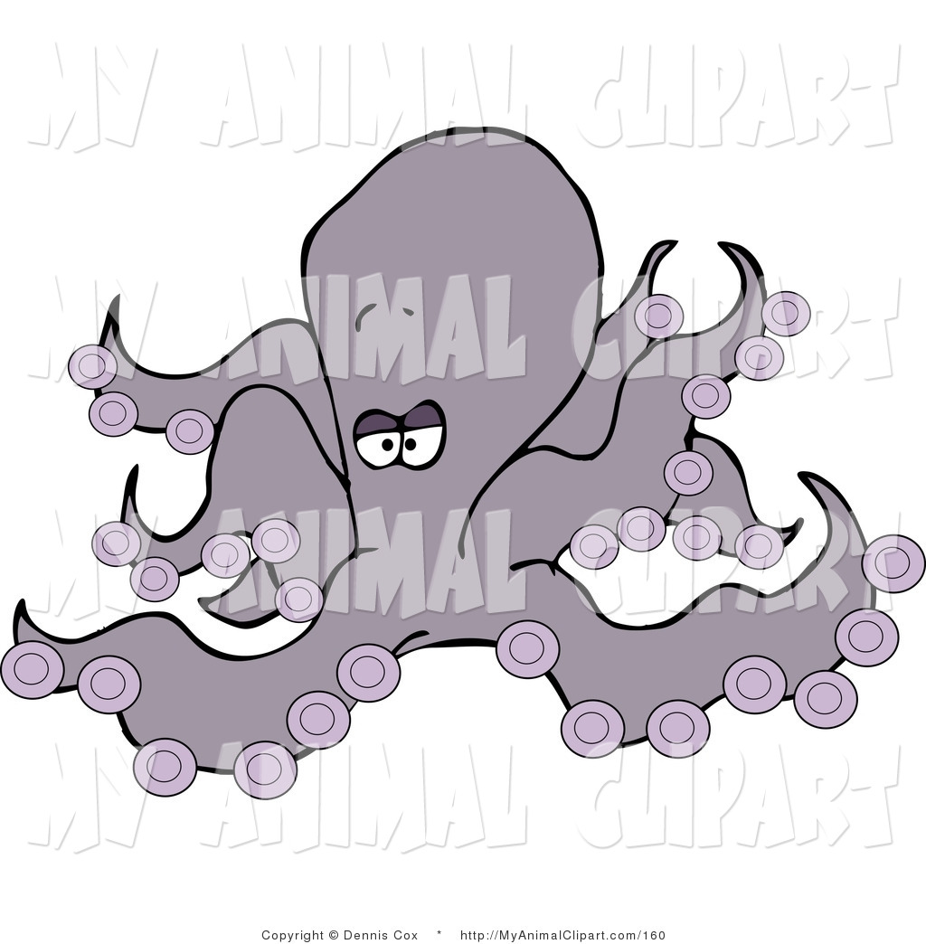 Larger Preview  Clip Art Of An Eight Armed Purple Cephalopod Octopus