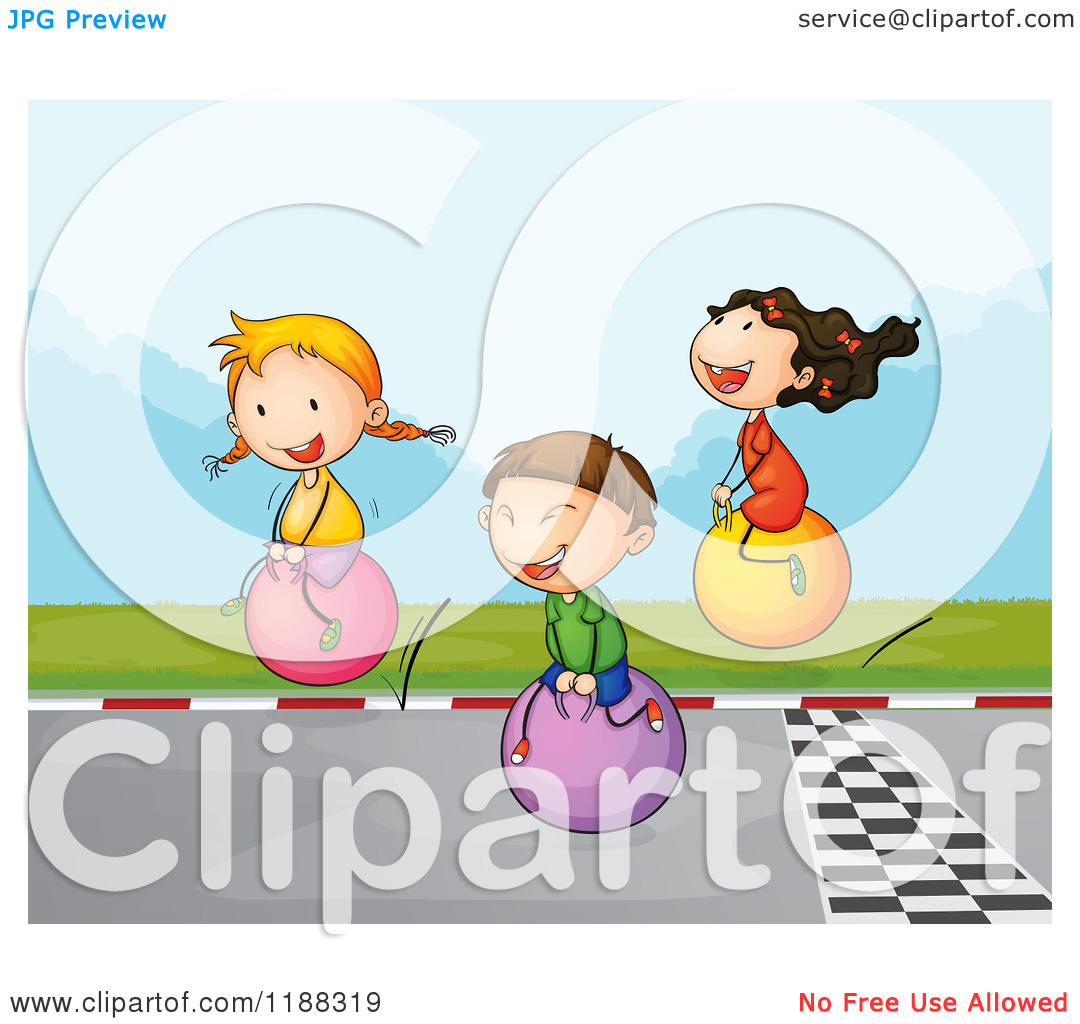 Of Happy Children Racing On Bouncing Balls Royalty Free Vector Clipart