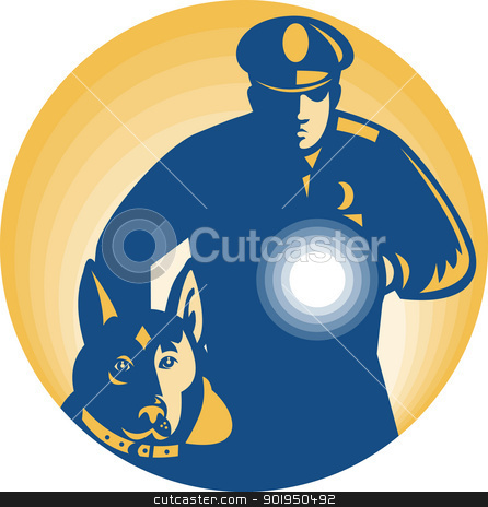 Security Guard Policeman Police Dog Stock Vector Clipart Illustration