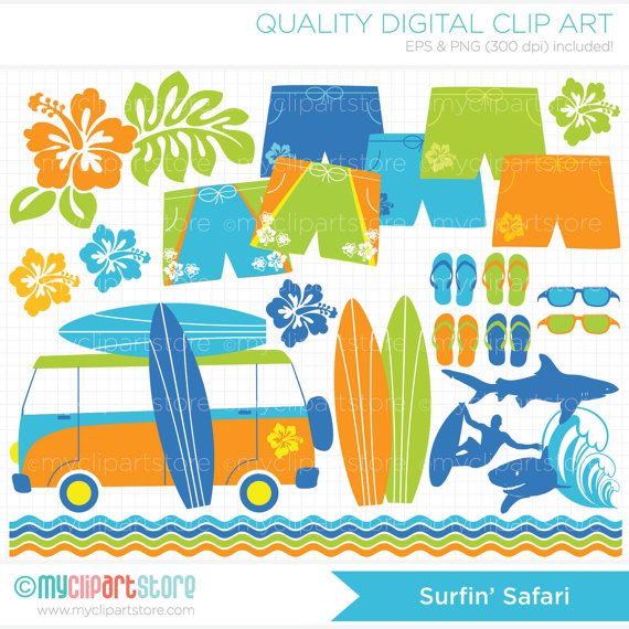 Surfin  Safari   Surfing Clip Art   Digital Clipart   Instant Download