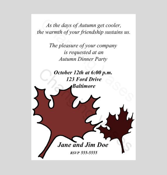 Autumn Dinner Party Invitation Brown And Burgundy Maple Leaf Clipart