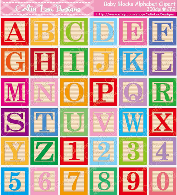 Baby Blocks Alphabet Font Digital Clip Art   Cute Alphabet And Number
