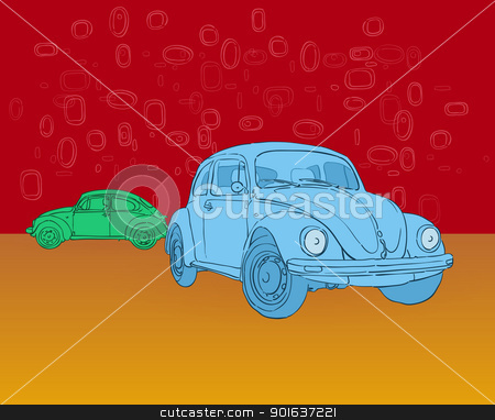 Beetle Hippies Car Illustration Stock Vector Clipart Blue And Green