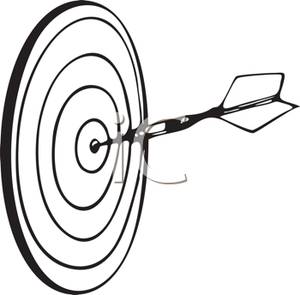 Black And White Dart On A Dartboard   Clipart