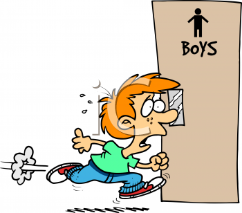 Clip Art Of A Cartoon Of A Boy Running To The Bathroom At School