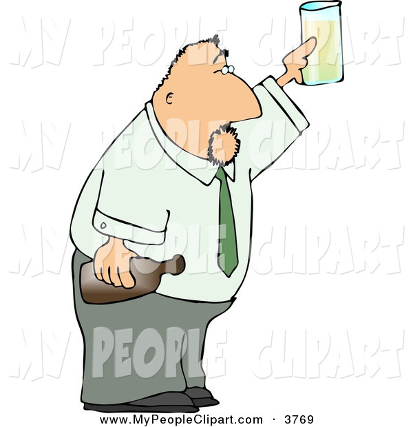 Clip Art Of A Partying Caucasian Businessman Holding A Glass And
