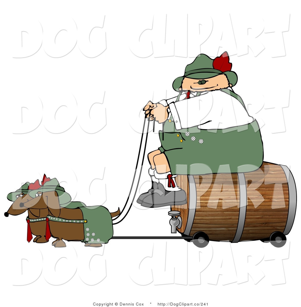 Clip Art Of A Stout German Man Transporting A Wooden Barrel Keg Of