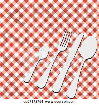 Clip Art Vector   Italian Food Menu Card   Cutlery On Red Gingham    