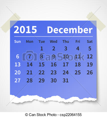 Clipart Vector Of Calendar December 2015 Colorful Torn Paper Vector    