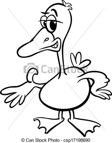 Eps Vectors Of Duck Or Goose Cartoon Coloring Page   Black And White