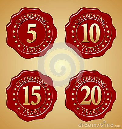 Vector Set Of Anniversary Red Wax Seal 5th 10th 15th 20th Stock