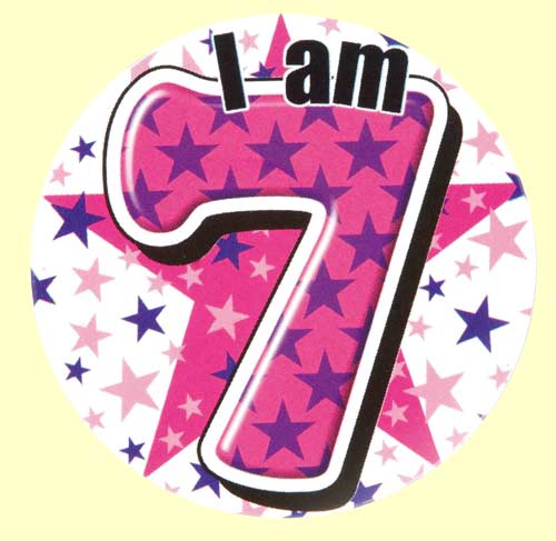 7th Birthday Badge Pink   Party Wizard