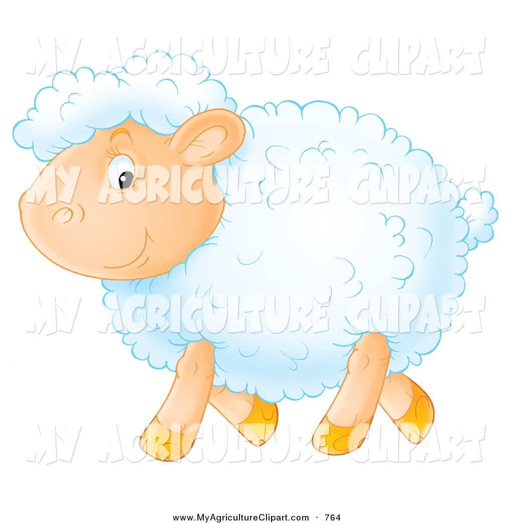 Agriculture Clipart Of A Happy And Smiling White Sheep With Fluffy