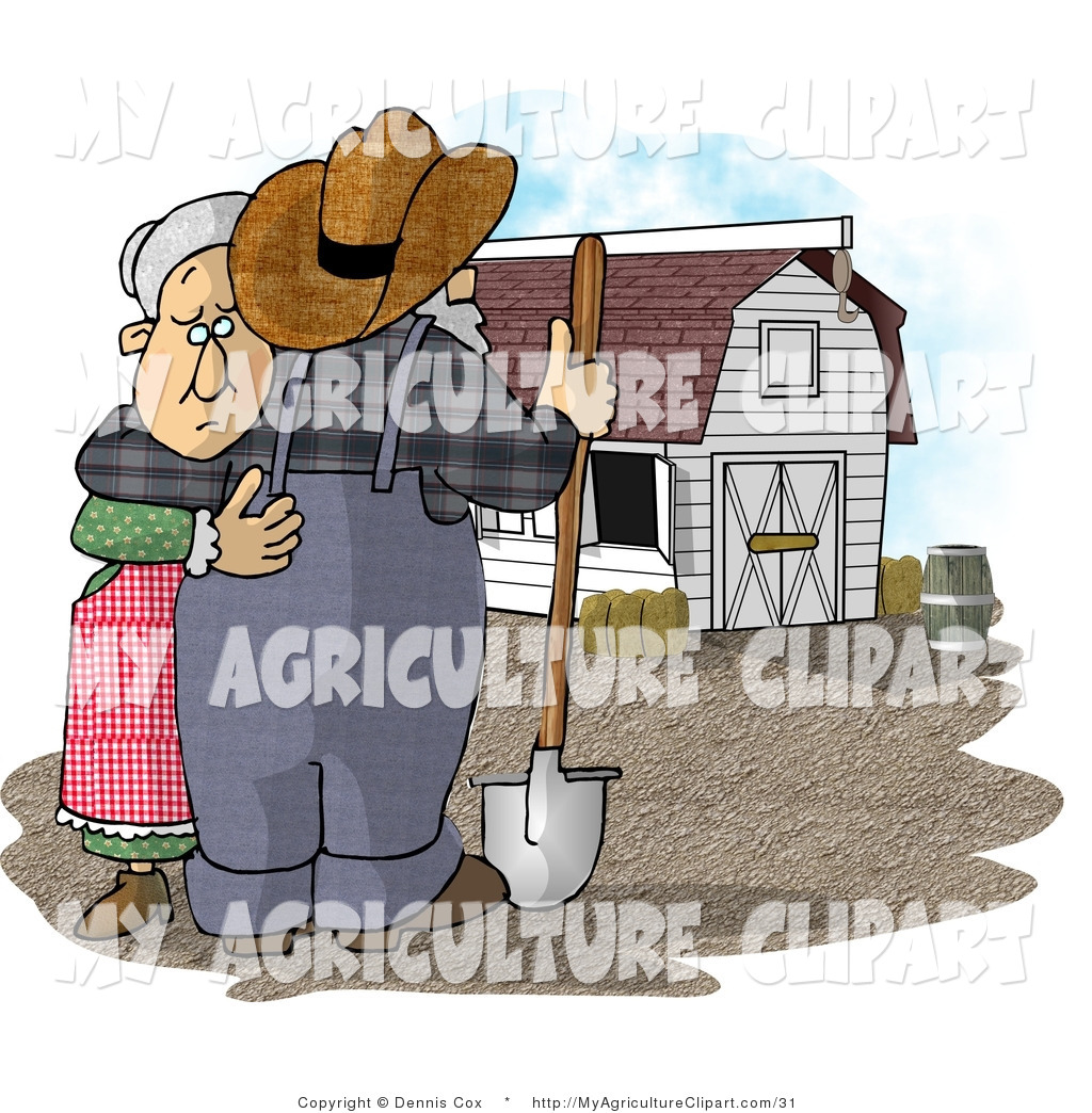 Agriculture Clipart Of A Sad Wife Hugging Her Husband On A Farm
