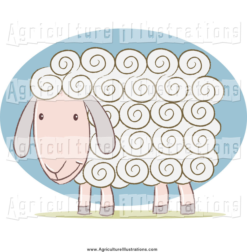 Agriculture Clipart Of A White Curly Haired Sheep