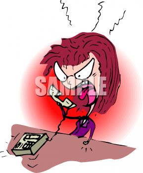 Angry Woman Yelling Into A Phone   Royalty Free Clipart Picture