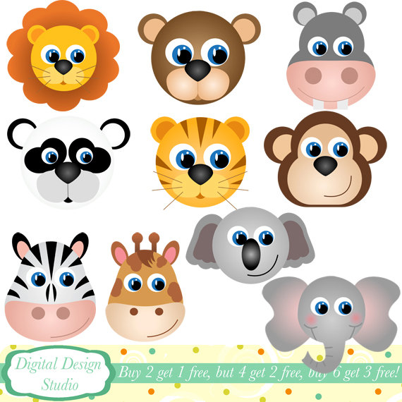 Animal Faces Clip Art Set 10 Designs  Instant Download For Personal