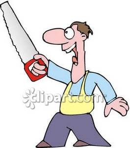 Cartoon Man With A Hand Saw   Royalty Free Clipart Picture