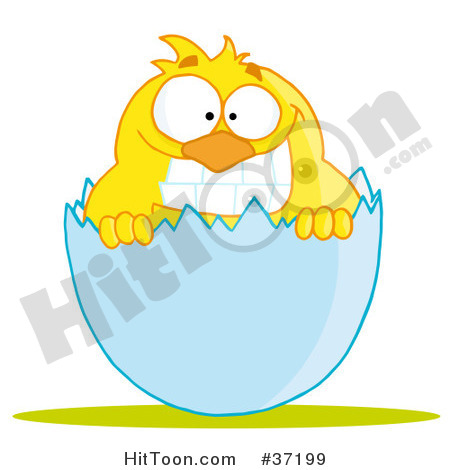 Clipart Illustration Of A Yellow Chick With A Big Toothy Grin Peeking