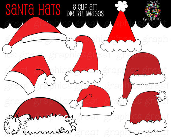 Digital Clip Art Santa Hat Digital Download Christmas Clipart Holiday