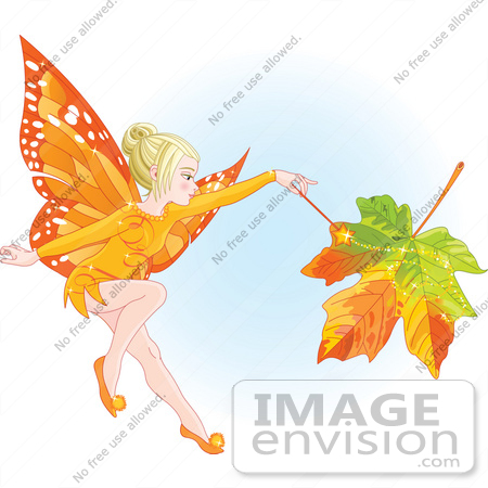 Free Animal Clip Art Of A Fall Fairy Changing A Leaf To Autumn Colors