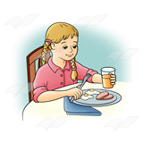 Girl Eating  Ham And Eggs