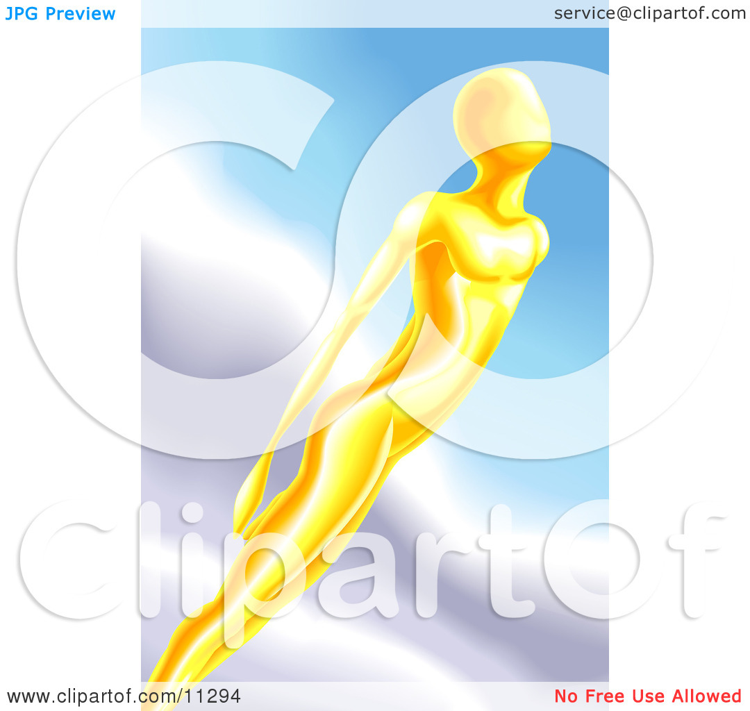 Golden Human Like Being Flying Through The Sky Clipart Illustration By