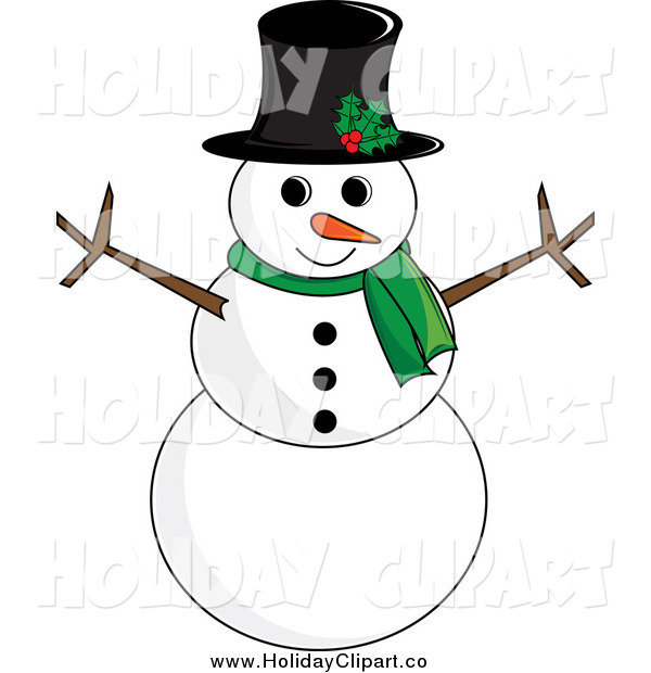 Holiday Vector Clip Art Of A Happy Christmas Snowman With A Top Hat