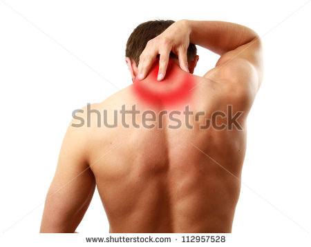 Muscular Man With Back Neck Ache Isolated On White Background   Stock    