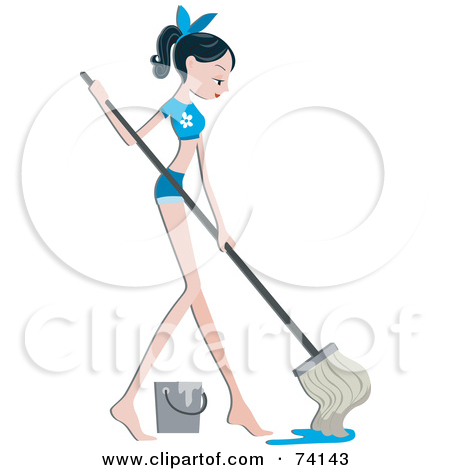 Pretty Lady Mopping A Floor