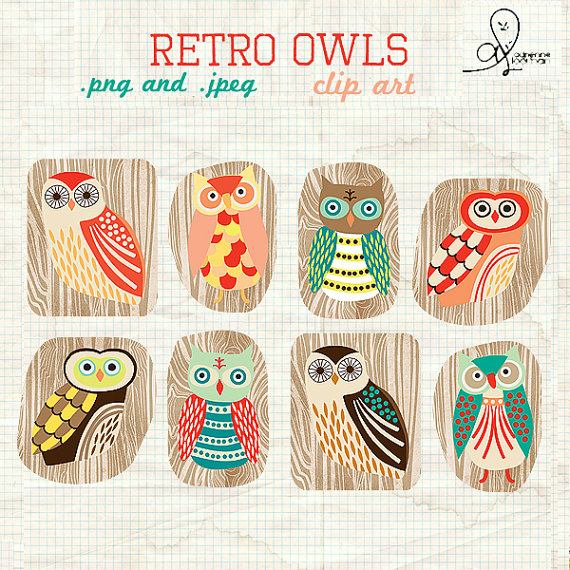 Retro Owls Clip Art By Bucketscrap23 On Etsy