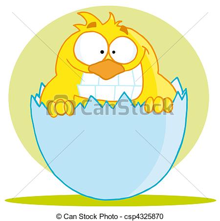 Vector Clipart Of Yellow Chick With A Big Toothy Grin Peeking Out Of