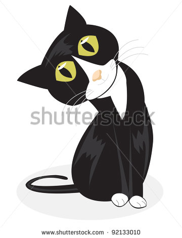 Vector Illustration Of A Curious Looking Tuxedo Cat Sitting Up And