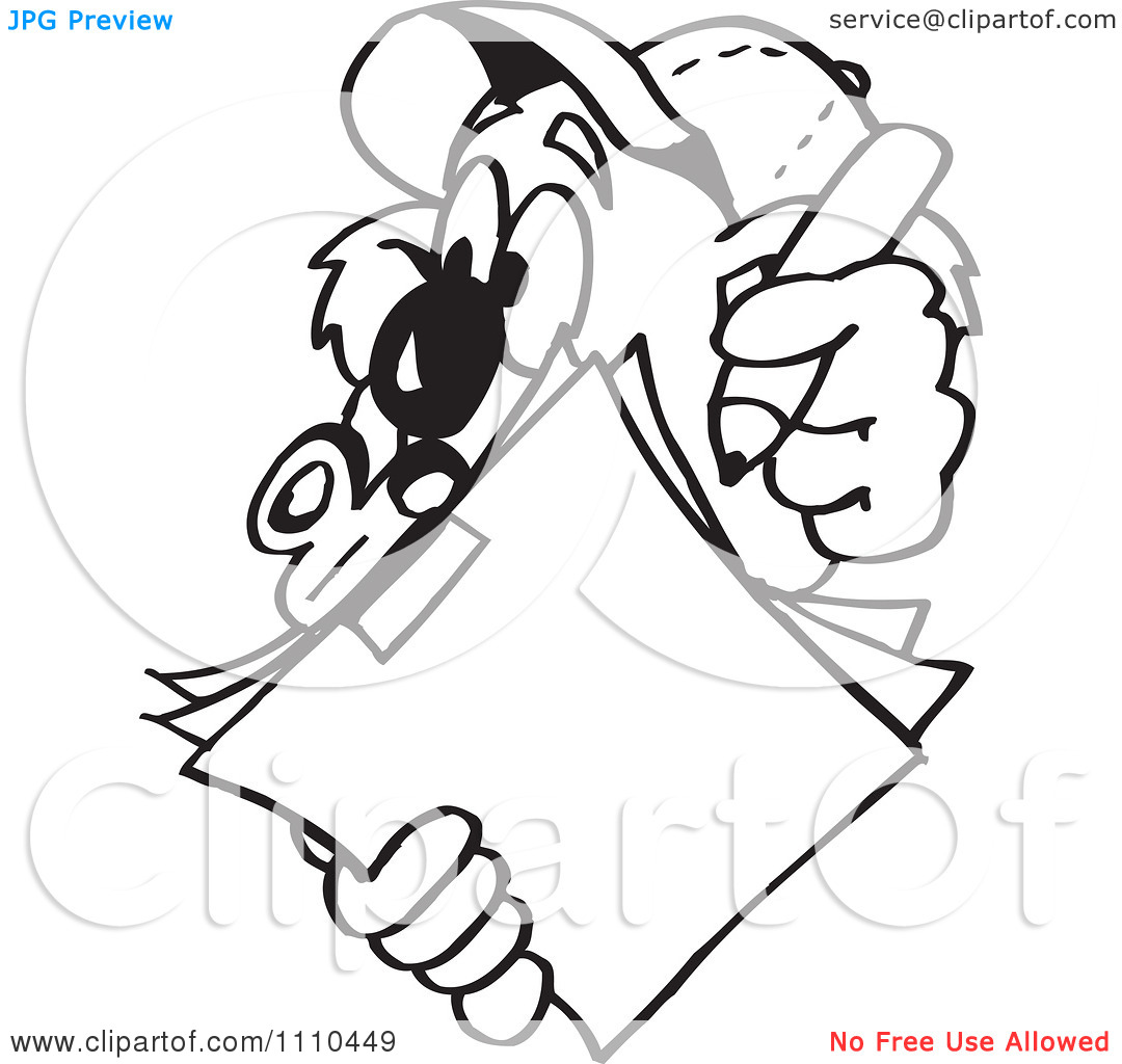 Clipart Black And White Aussie Koala Using A Clipboard   Royalty Free