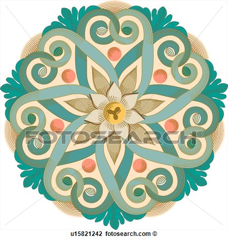 Clipart   Teal Pink Coral And Tan Floral Design Ornament  Fotosearch