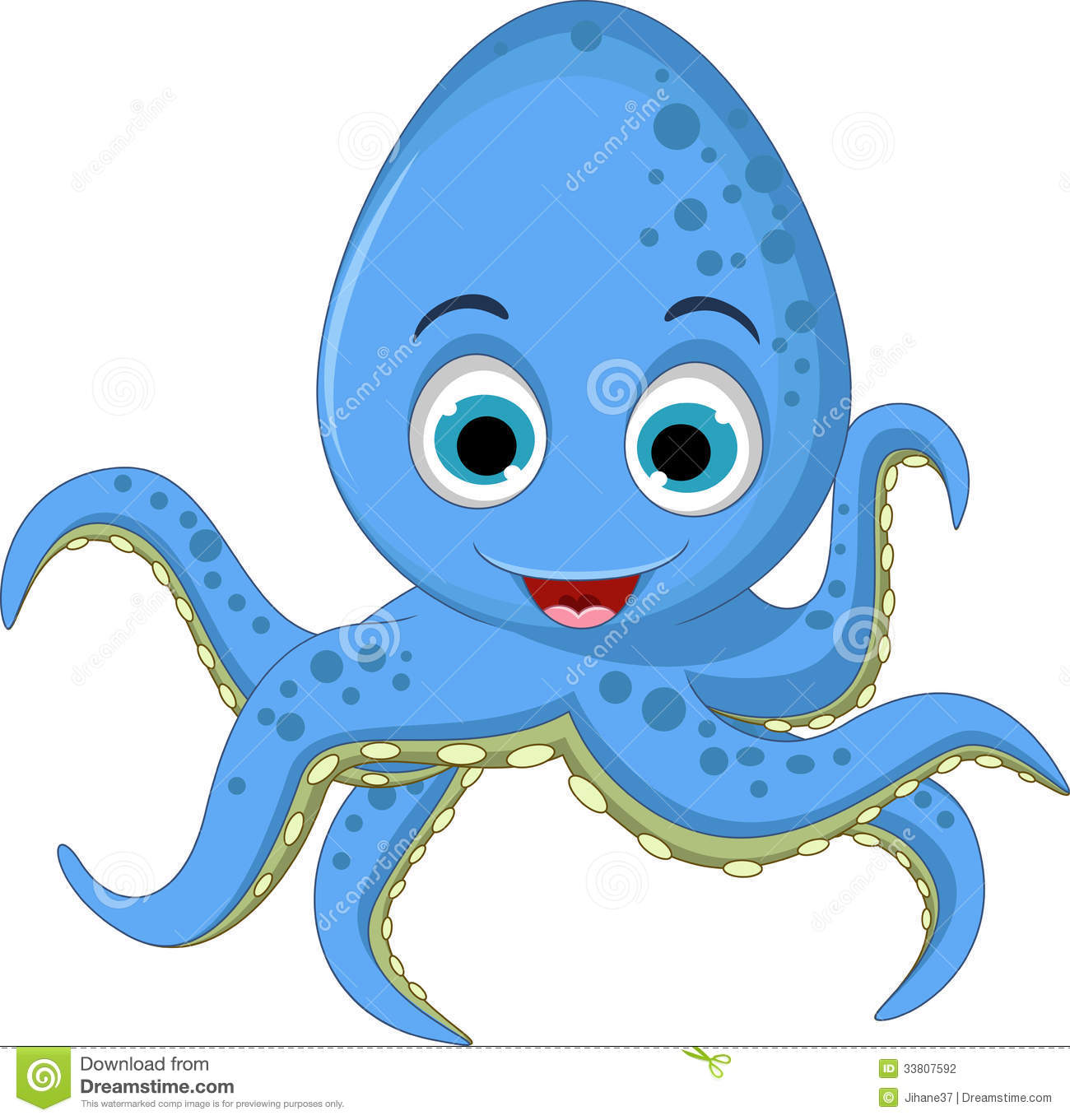 Cute Blue Octopus Cartoon Smiling Stock Photography   Image  33807592