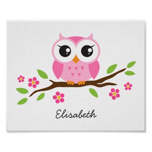 Cute Owl Personalized Nursery Wall Art For Girls Poster   Zazzle