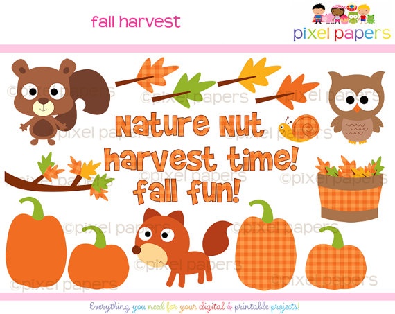 Digital Clipart Fall Clip Art Owl Fox Leaves Pumpkins Squirrel Branch