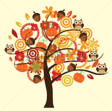     Fall Tree With Acorns Flowers Owls Pumpkins Stock Vector   Clipart